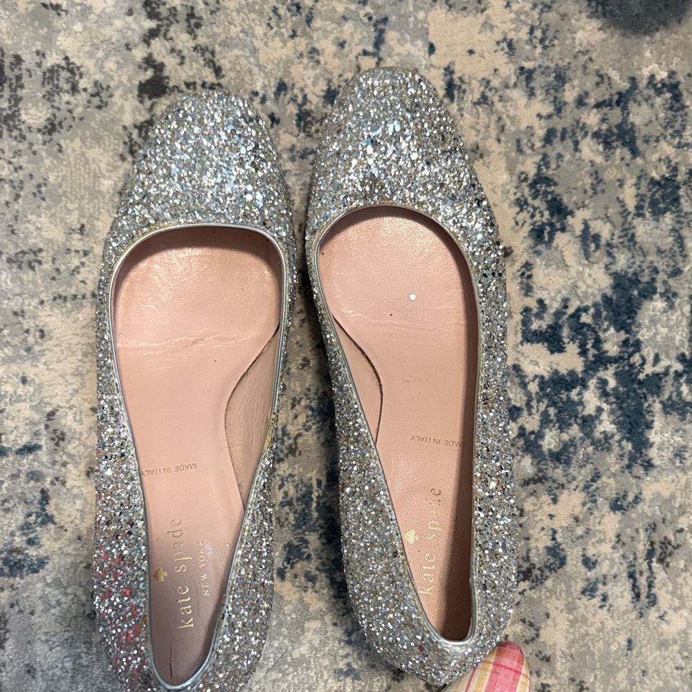 kate spade Silver Glitter Ballet heels with box